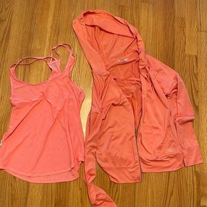 BUNDLE - Women Forever21 Orange Athletic Gym Work Out Hoodie Zip Up Jacket&Tank